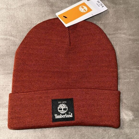 Timberland Men’s Burgundy Short Watch Knit Beanie Hat - Picture 1 of 7
